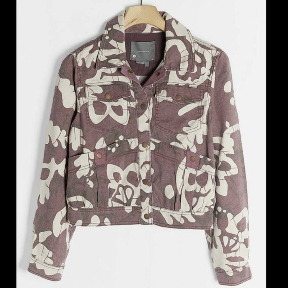 Anthropologie Utility Trucker Jacket floral bomber